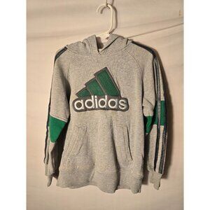 Adidas Boys Gray Green Logo Hoodie Hooded Sweatshirt Size 6 Youth Small